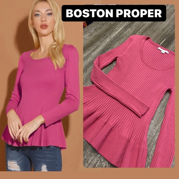 NWOT Boston Proper Scoop Neck
Long Sleeves Peplum Waist - Picture 1 of 8